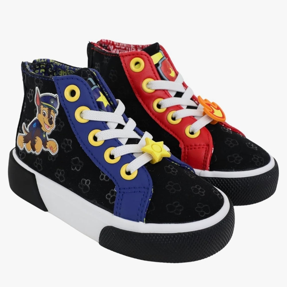 Kids High-Top Sneakers with Cartoon Design - Black, Blue, Red